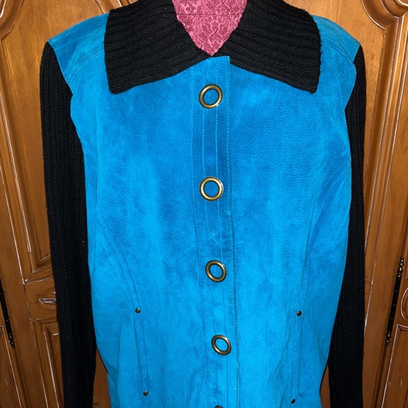 Live a Little Jackets & Blazers - Vintage Live a Little Blue and Black Suede Jacket